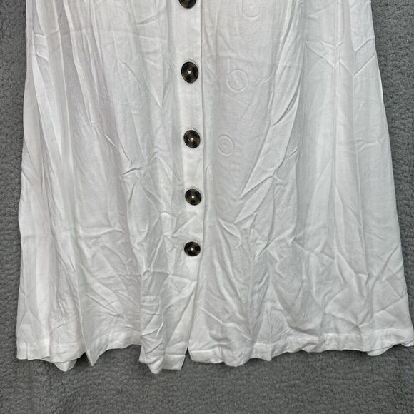 Cottagecore Midi Dress Button Front A-Line White Plus Size 24 V-Neck Smocked - Picture 7 of 16